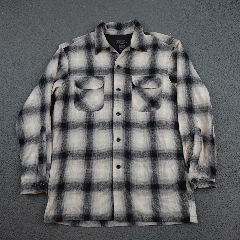 Pendleton Loop Collar Shirt Mens Medium Gray Plai… - image 1